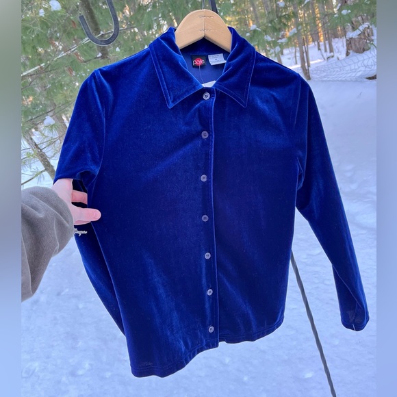 90s Pale Blue Velvet Button-Up Blouse Women’s Size M NWT - Picture 11 of 16